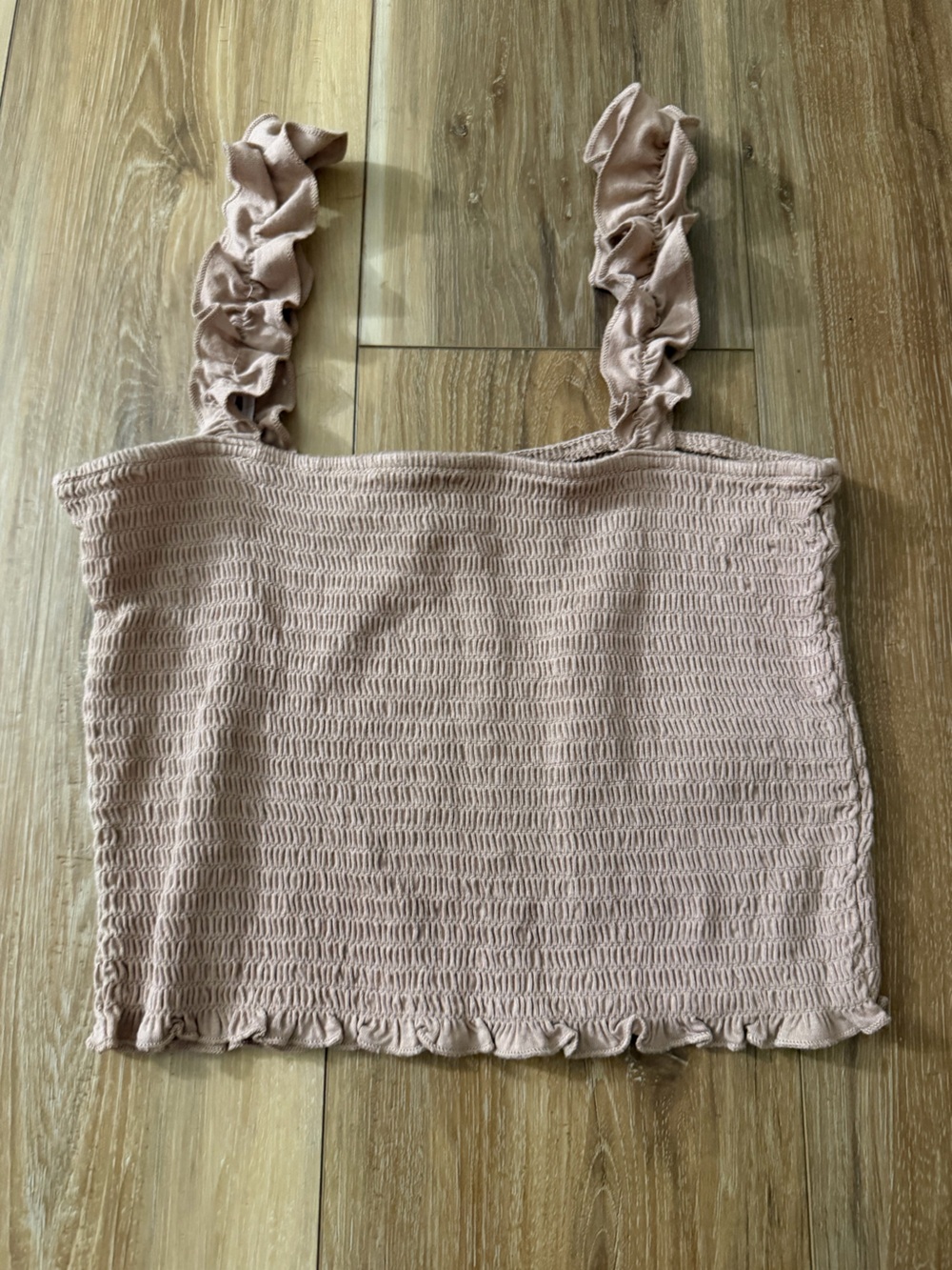 Forever 21 beige/ tan Smocked Crop Tank with Ruffle Straps size medium